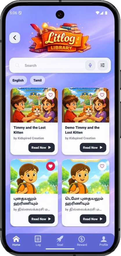 The LitLog library with English and Tamil tabs